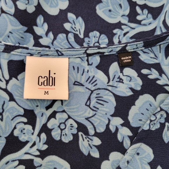 CAbi Women's Sz M Java Indigo Blue Floral Cap Sleeve Drawstring Waist Boho Dress - Picture 11 of 13